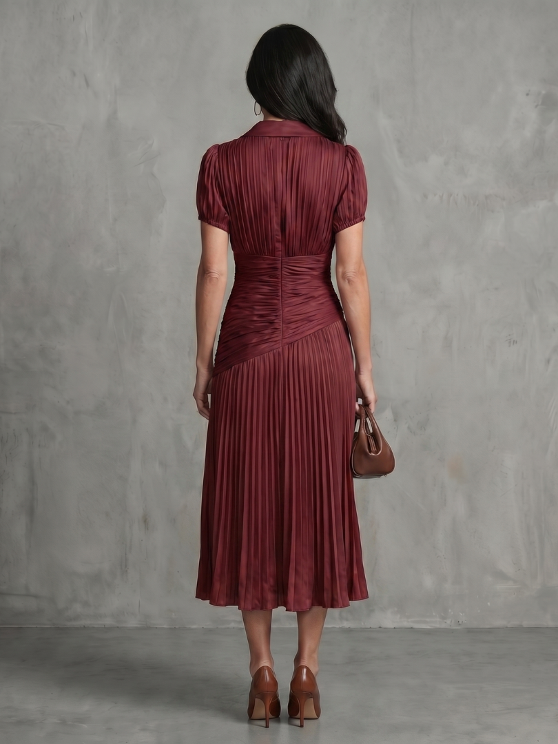 Liliana | Vestido Midi Plisado de Raya Fina