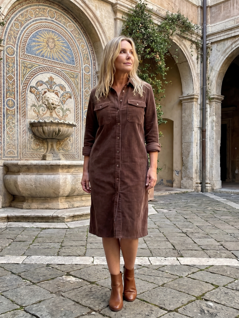 Annabel | Vestido Midi Acanalado con Botonadura