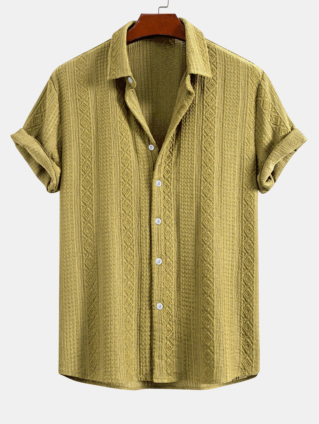 Conjunto de camisa de botones con estampado jacquard geométrico y pantalones cortos con cordón de 8"