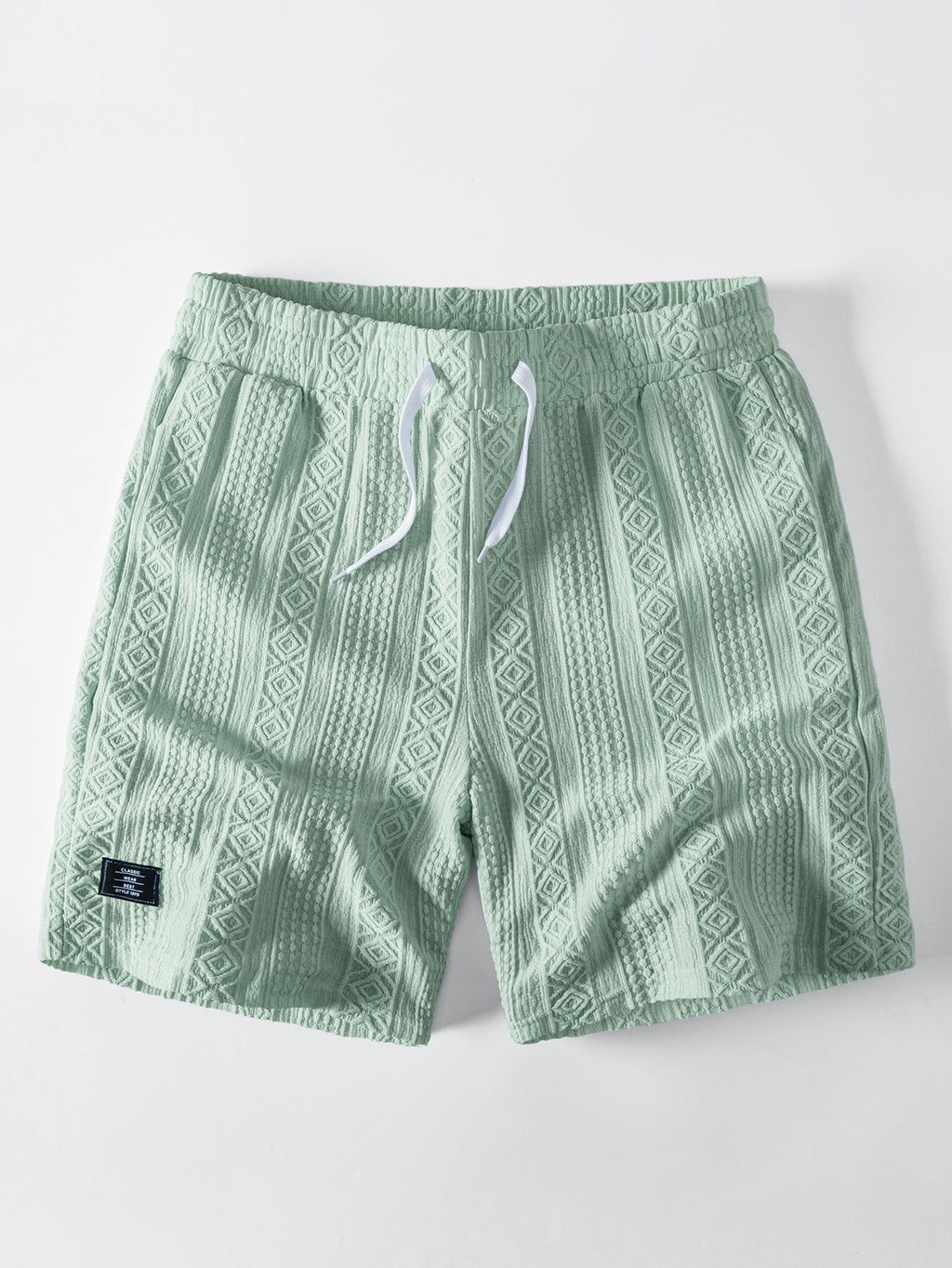 Conjunto de camisa de botones con estampado jacquard geométrico y pantalones cortos con cordón de 8"