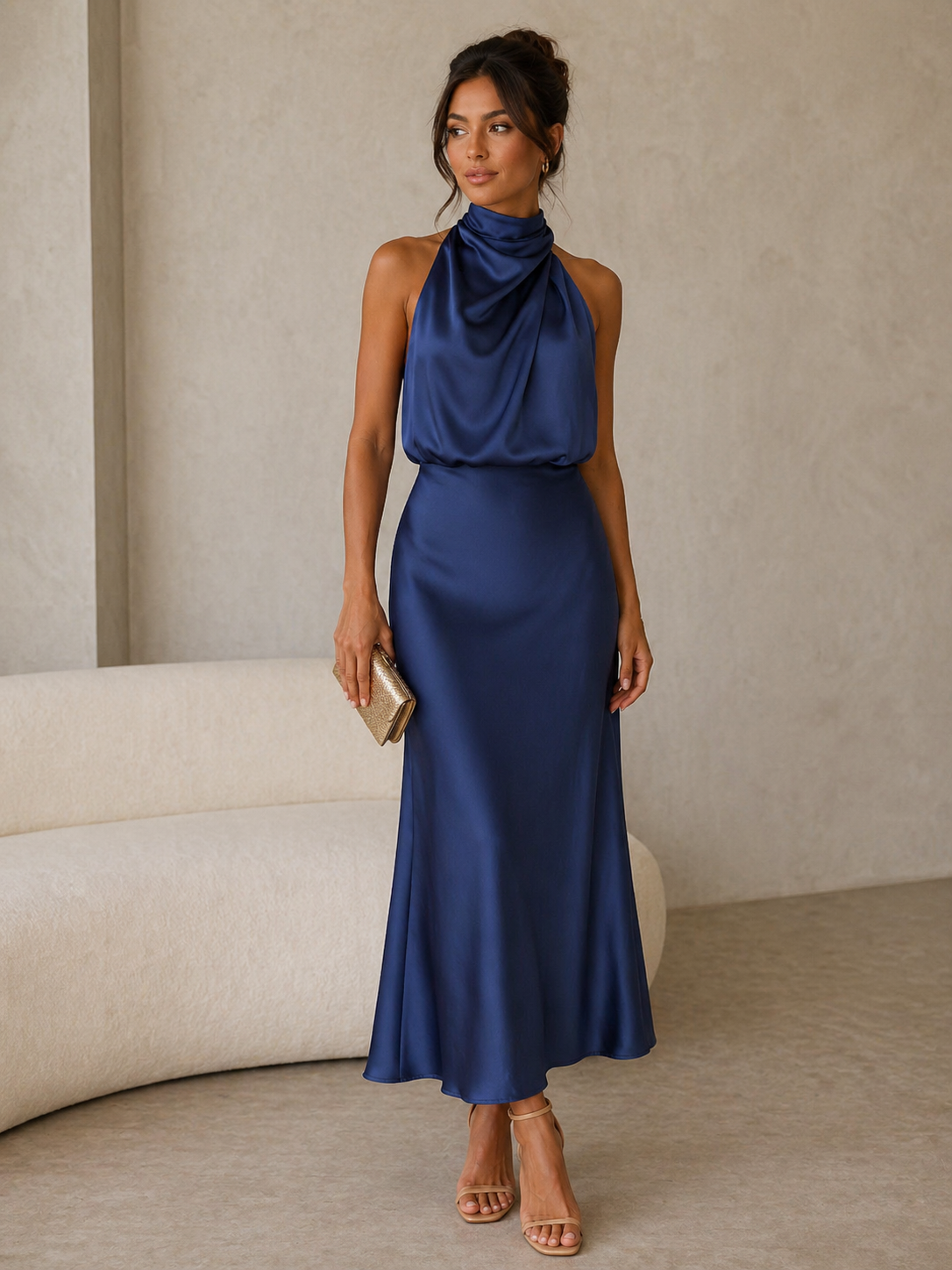 Amelia | Vestido Maxi Halter Drapeado