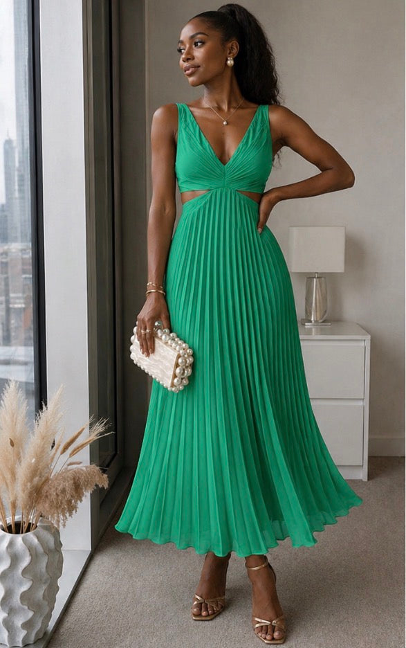Eliana | Vestido Maxi Plisado con Recorte