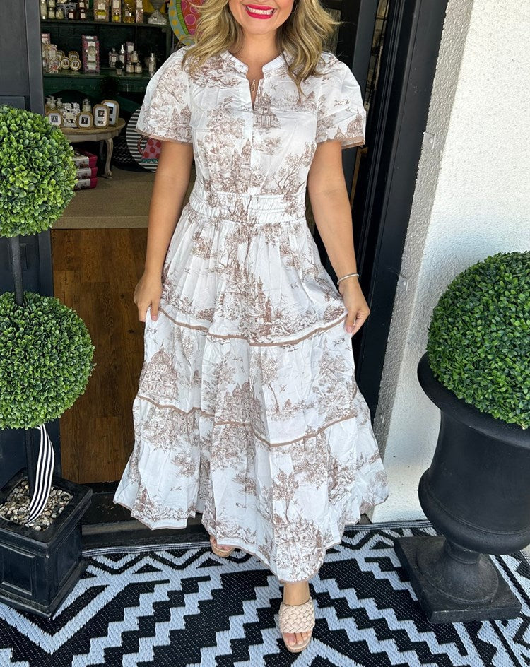 Winifred | Vestido Maxi Escalonado Ilustrado