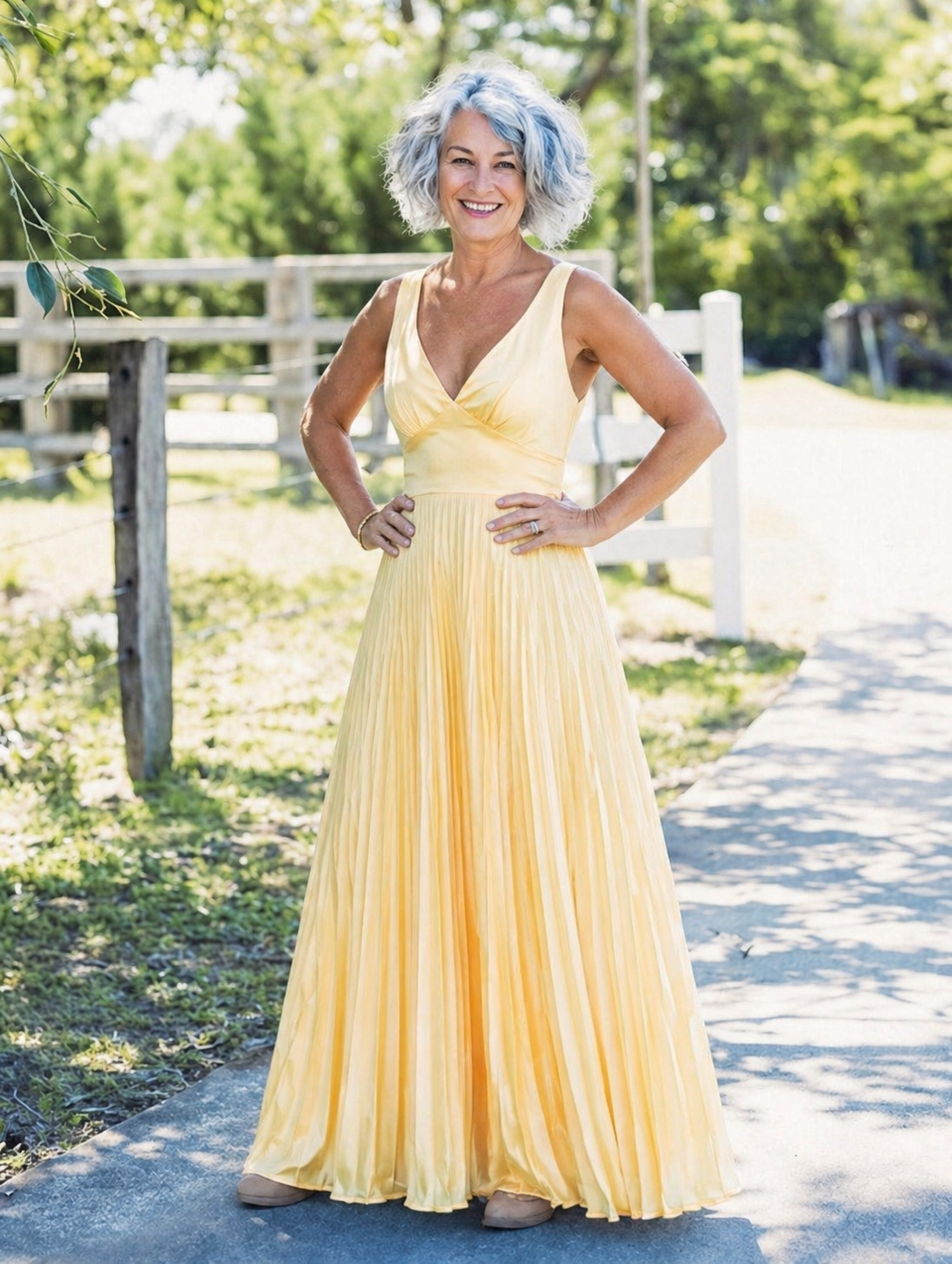 Aveline | Vestido Maxi Plisado con Escote en V
