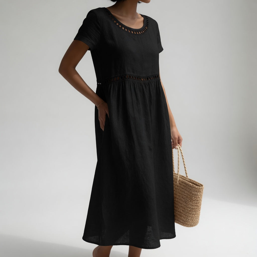 Olivia - Vestido Midi con Detalle de Bordado Calado