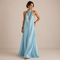 Magnolia | Vestido largo vaporoso azul con cuello halter