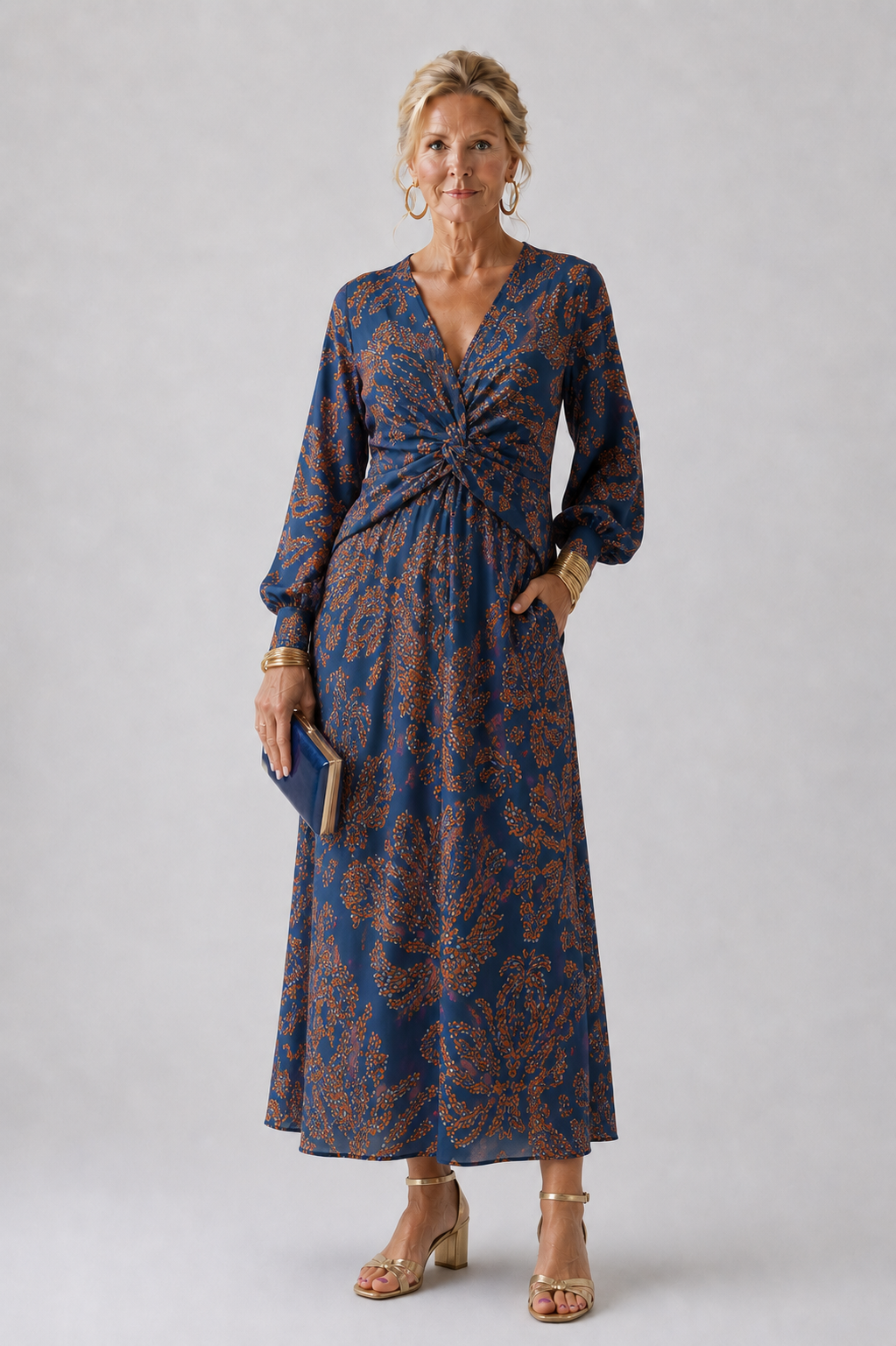 Bridget | Vestido Midi Floral con Nudo Frontal