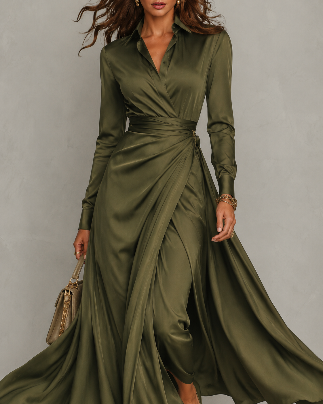 Hesper | Vestido largo cruzado verde