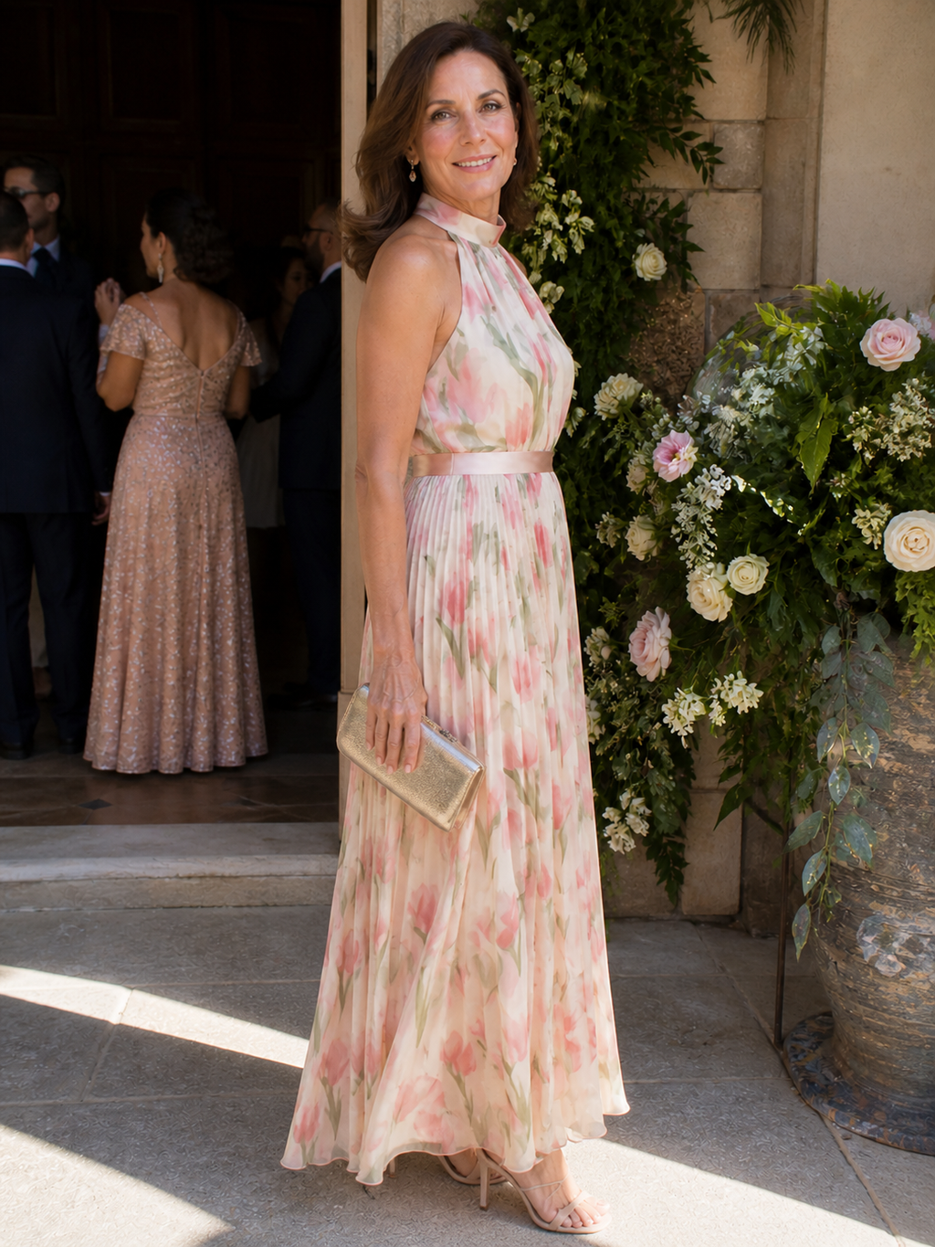 Annette | Vestido Midi Plisado con Cuello Halter