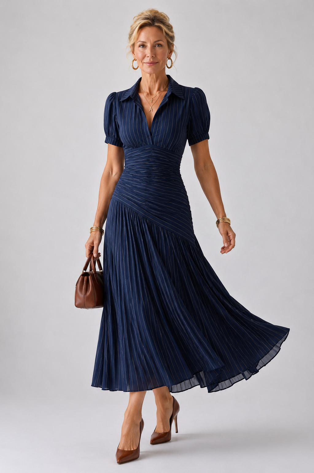 Bianca | Vestido Midi con Cintura Plisada