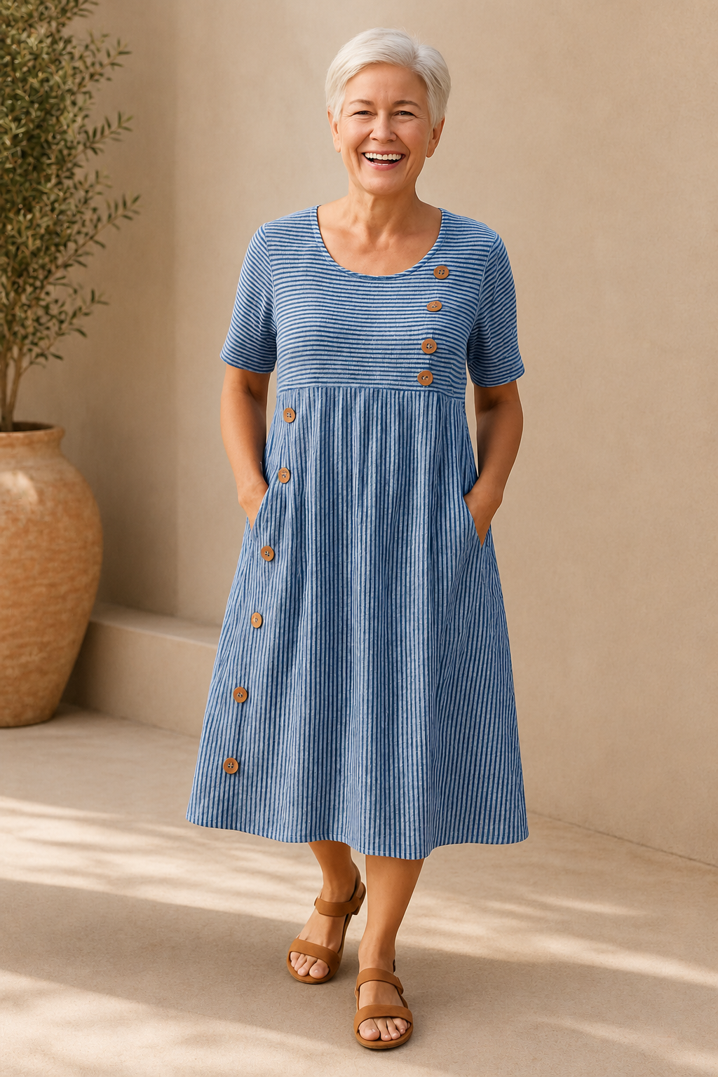 Teresa | Vestido midi rayado cómodo