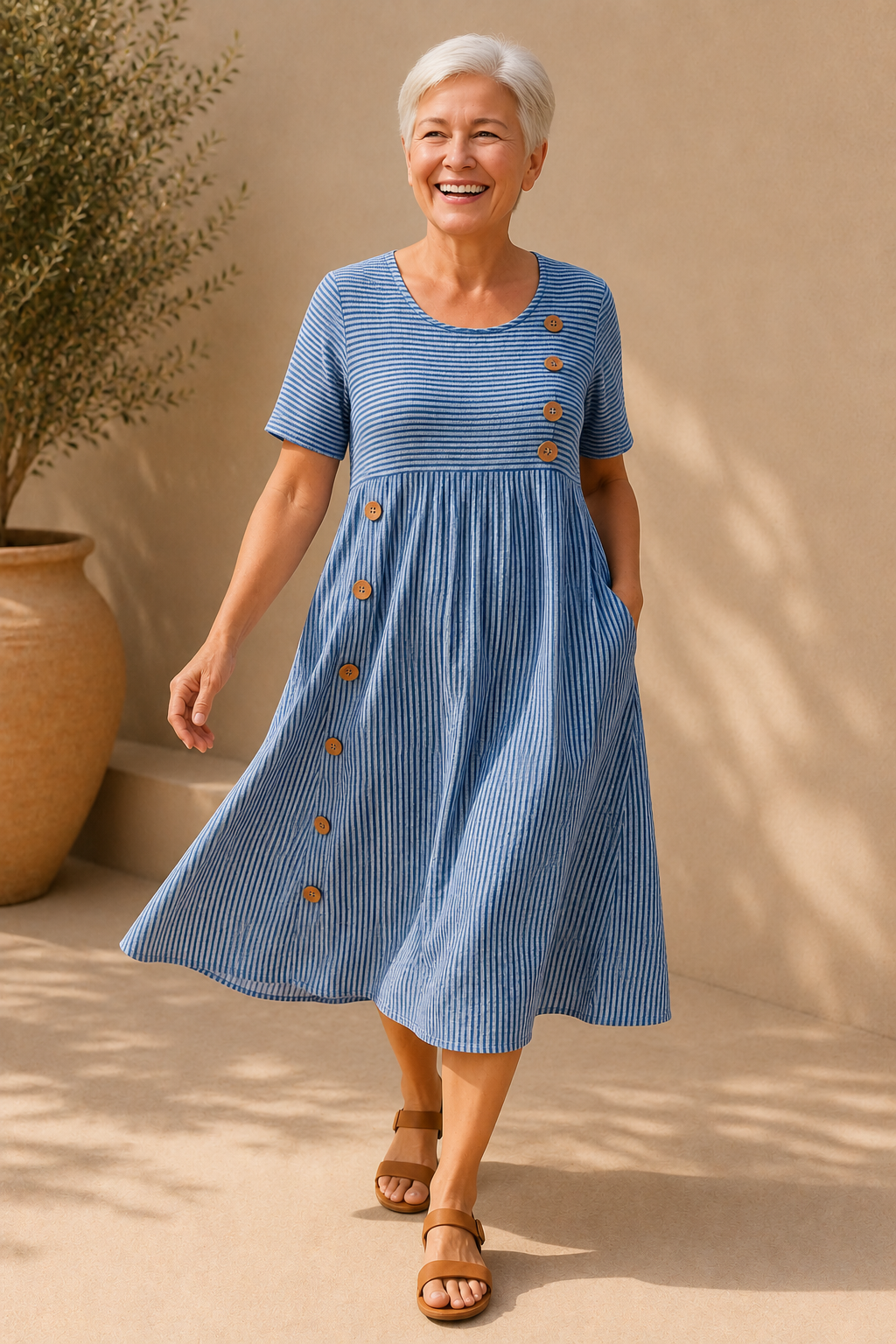 Teresa | Vestido midi rayado cómodo