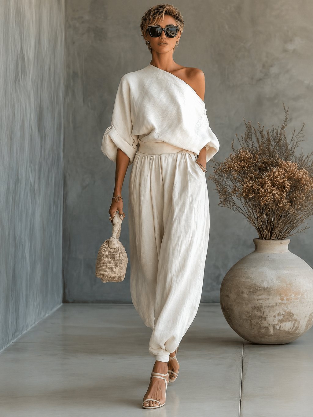 Mila | Conjunto fluido con hombro descubierto