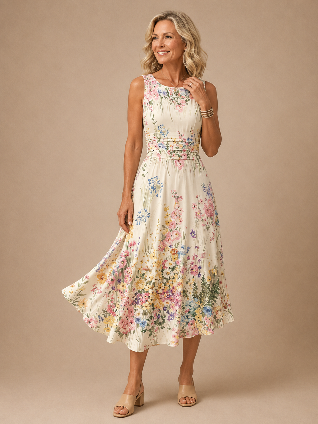 Paige | Vestido Midi Floral sin Mangas