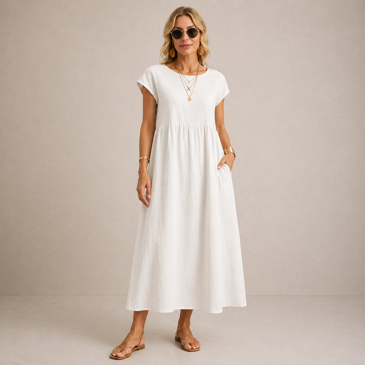 Nerys | Vestido midi blanco transpirable