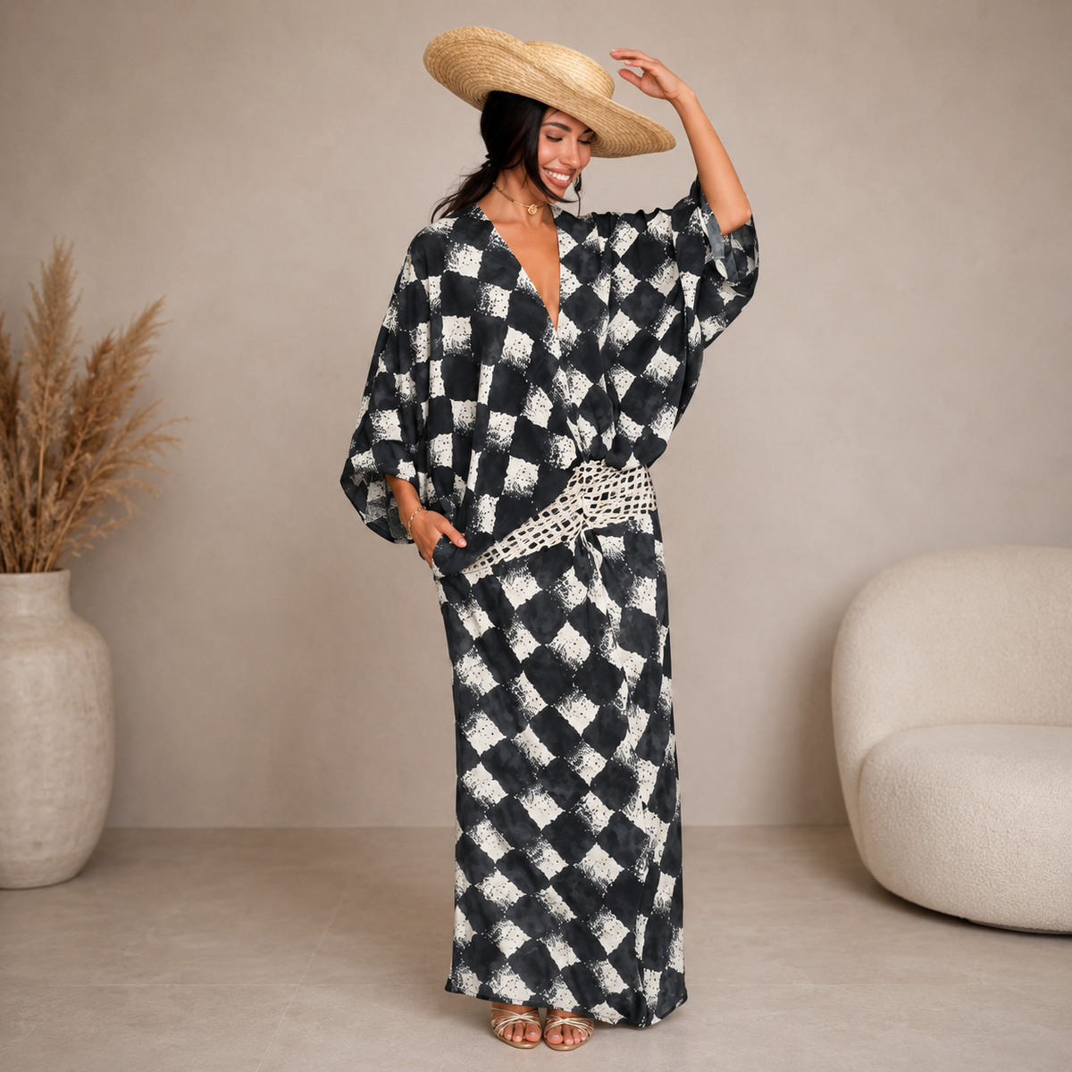 Cassia | Vestido largo de estampado monocromo