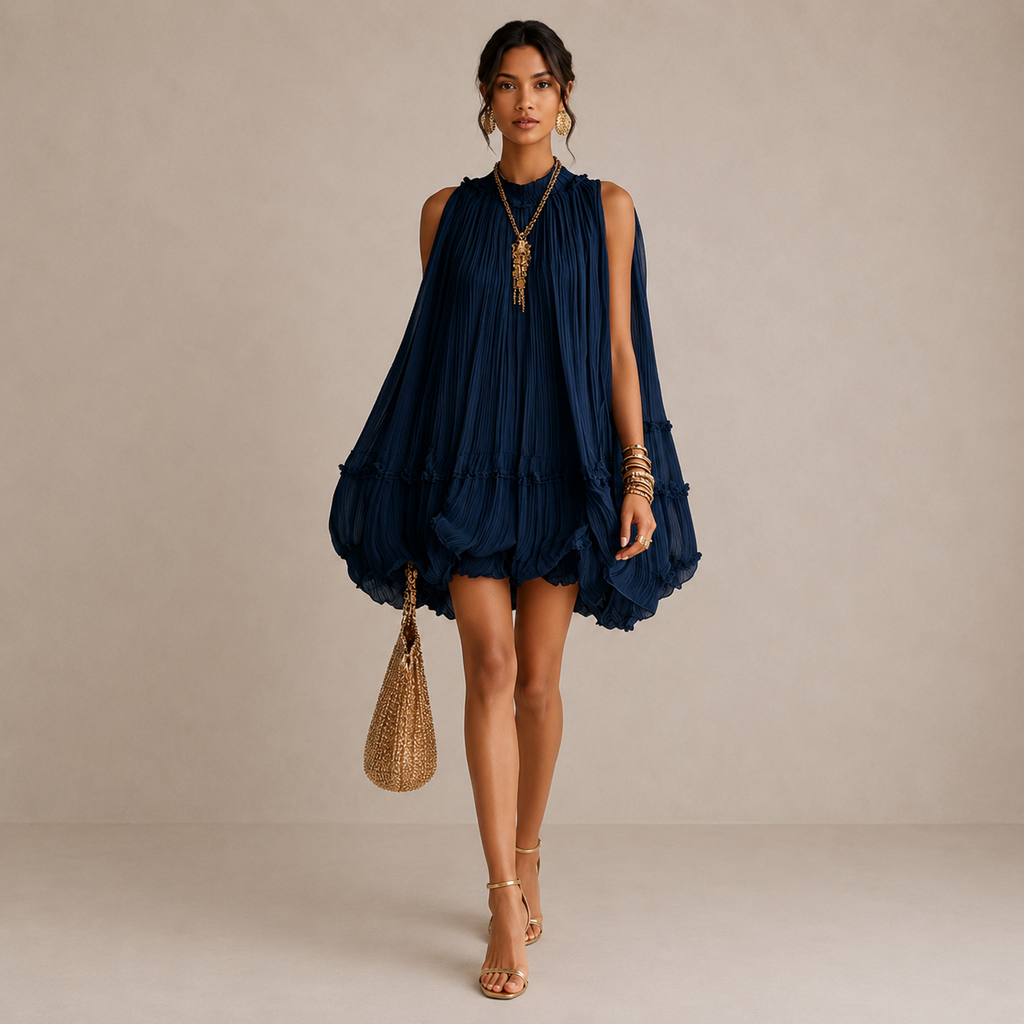 Primrose | Vestido midi azul noche con volantes