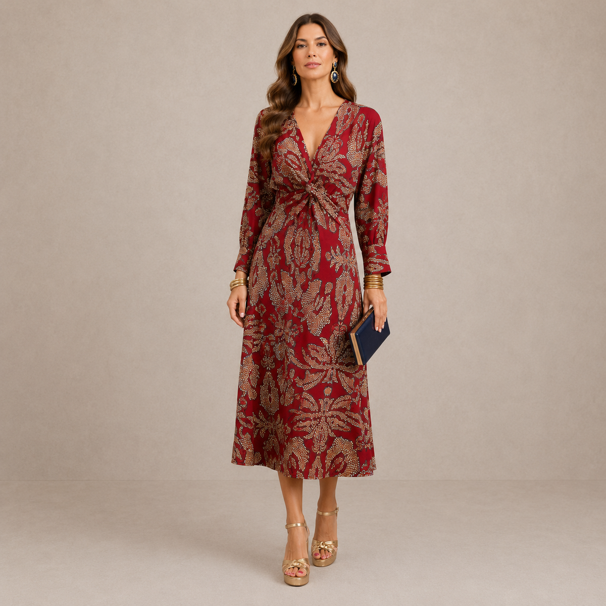 Lark | Vestido midi con escote en V y lazada en la cintura