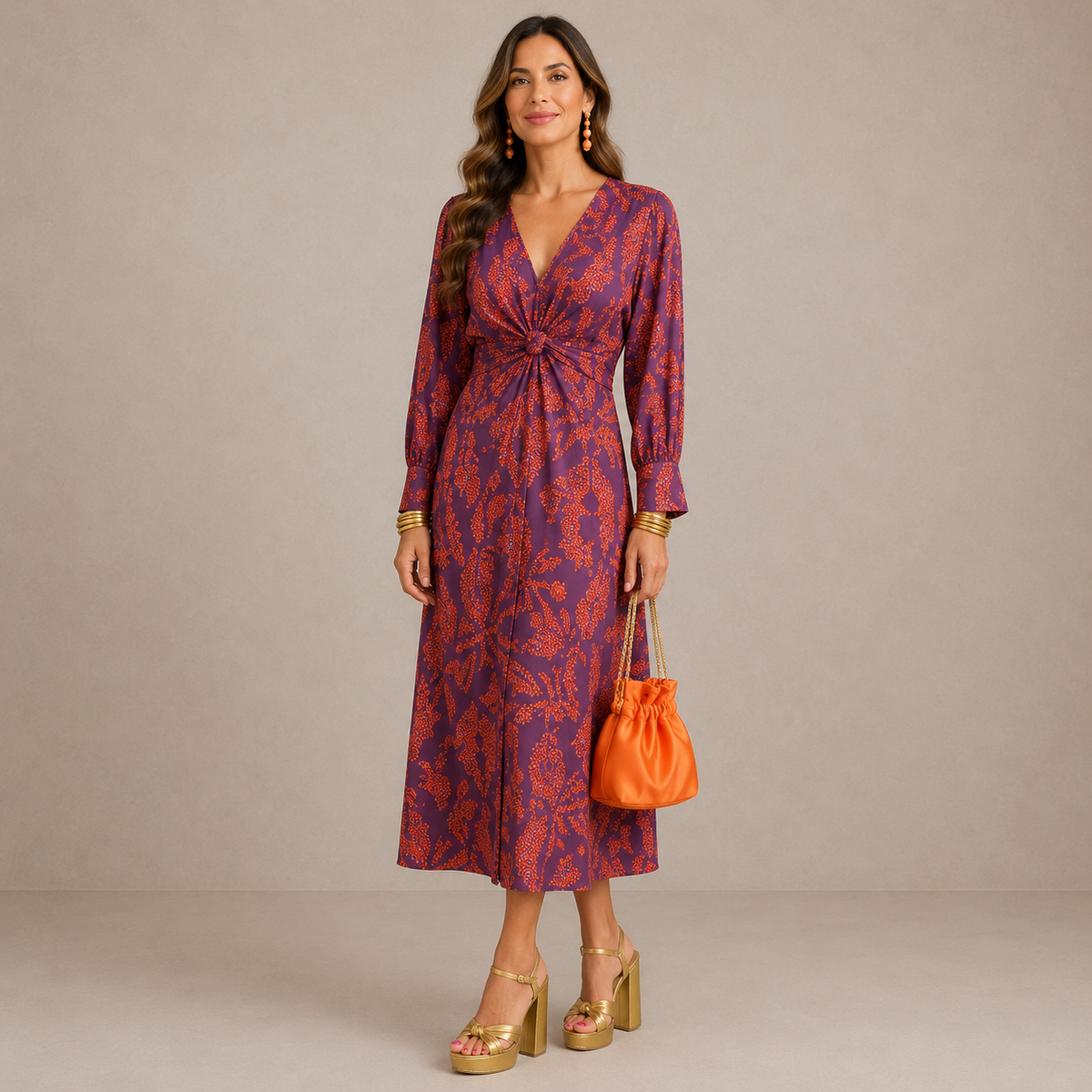 Lark | Vestido midi con escote en V y lazada en la cintura