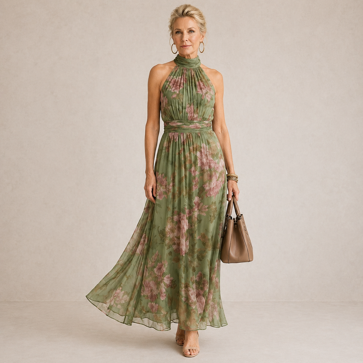 Charlotte-Rose | Vestido midi floral con cuello halter
