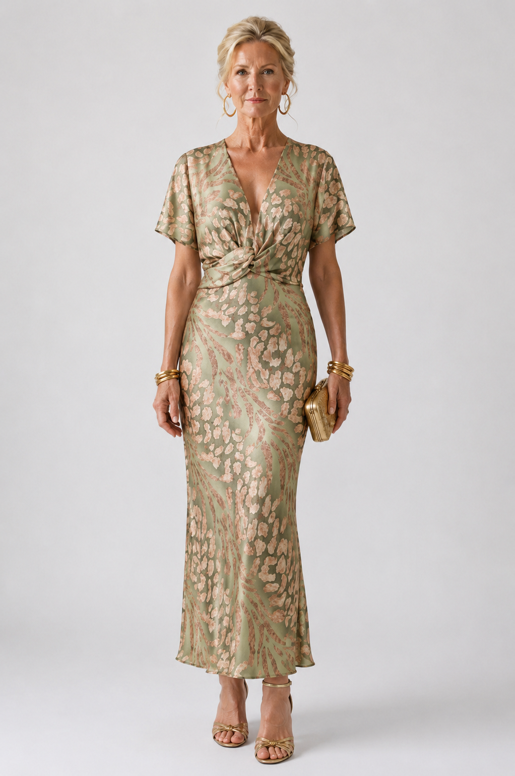 Rhea | Vestido Midi con Estampado Abstracto y Cintura Cruzada