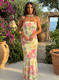 Vestido Largo Strapless Floral Acuarela
