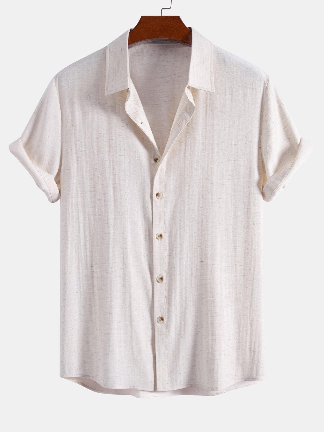 Camisa abotonada de mezcla de lino y rayón y pantalones cortos de 5" con cordón y textura arrugada