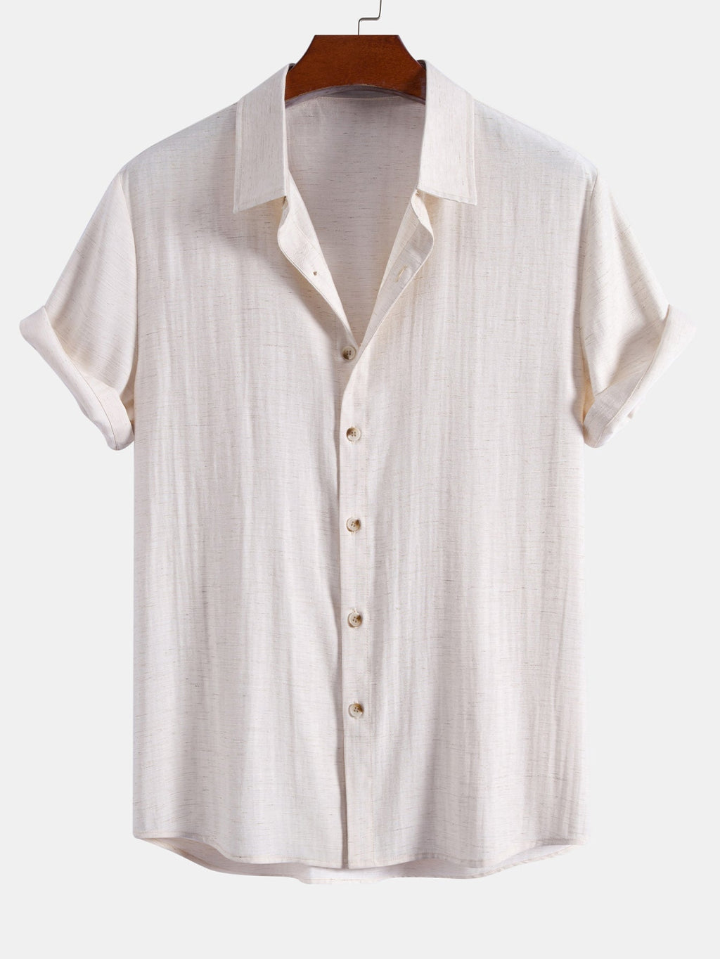 Camisa abotonada de mezcla de lino y rayón y pantalones cortos con cordón de 7"