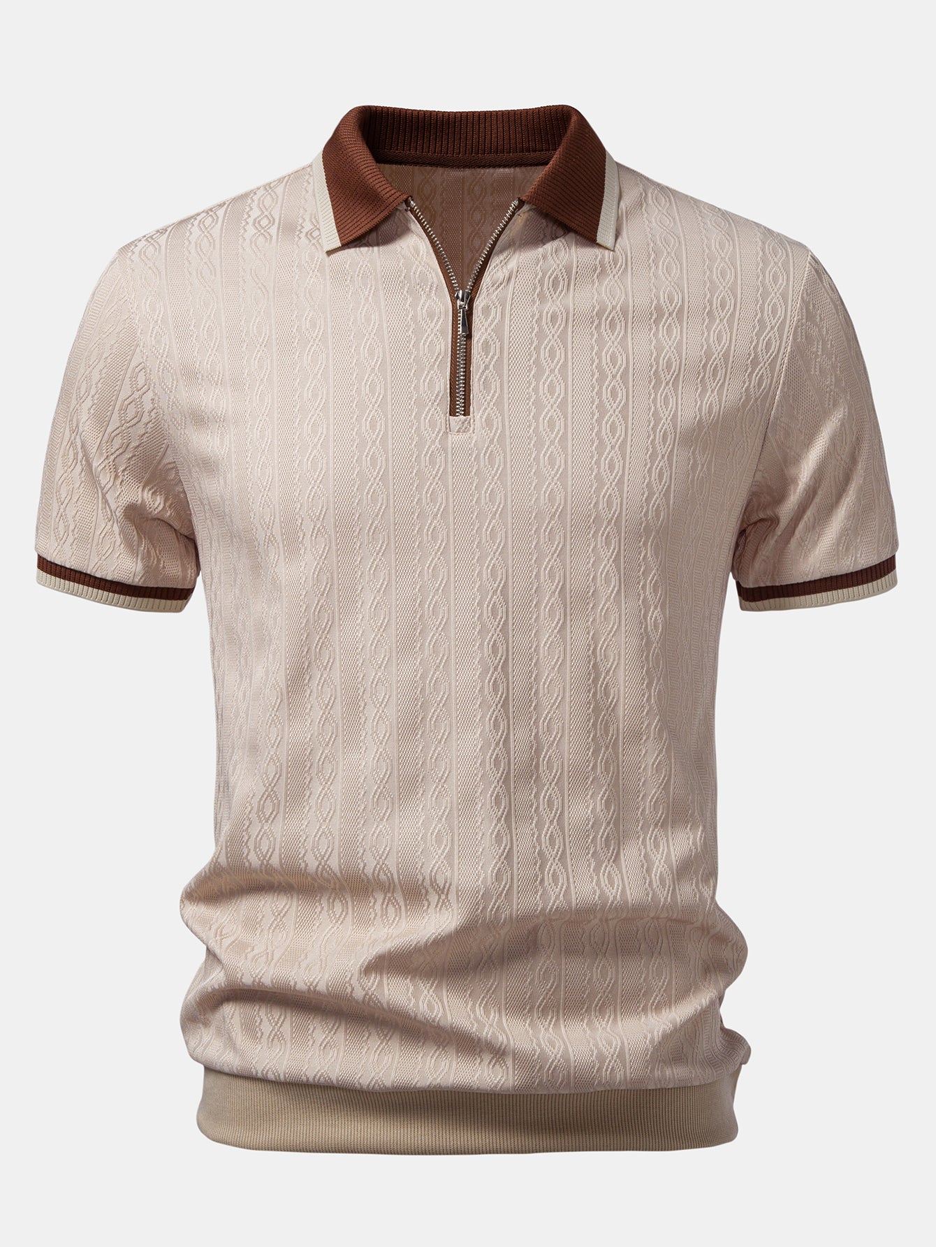 Polo de punto con cremallera texturizada y ribetes en contraste y pantalones cortos chino con cintura elástica