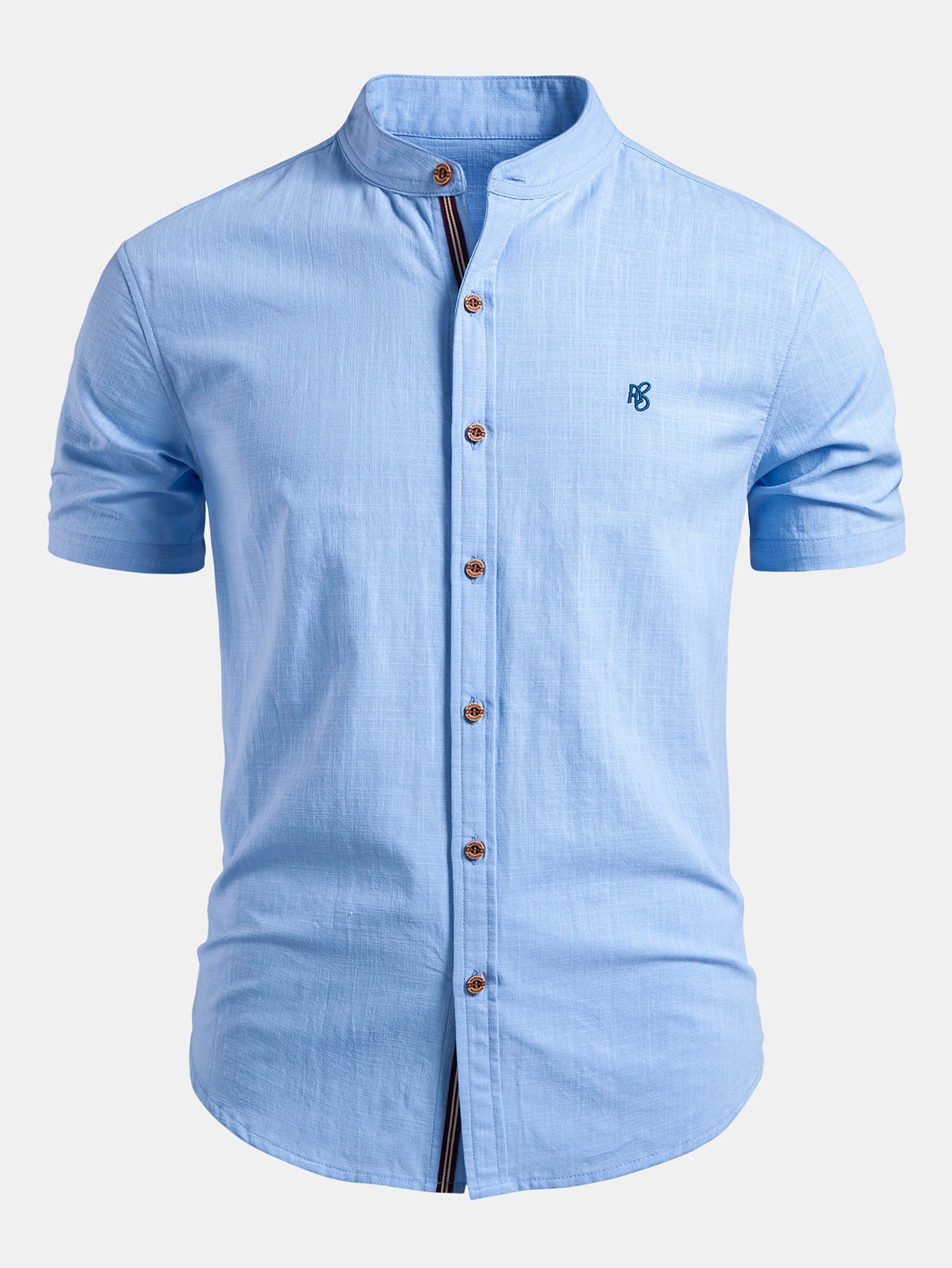 Camisa de manga corta con cuello alto y efecto lino