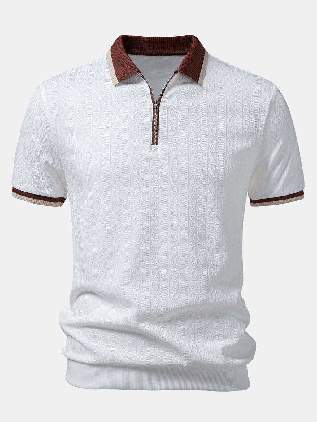 Polo de punto con cremallera texturizada y ribetes en contraste y pantalones ajustados de corte cónico