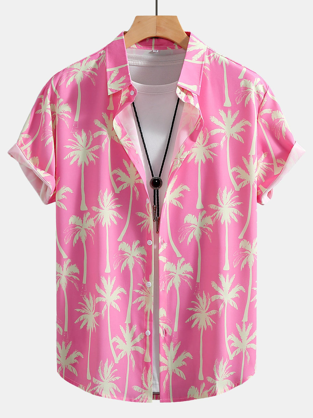 Camisa abotonada con estampado de palmeras y bañador corto