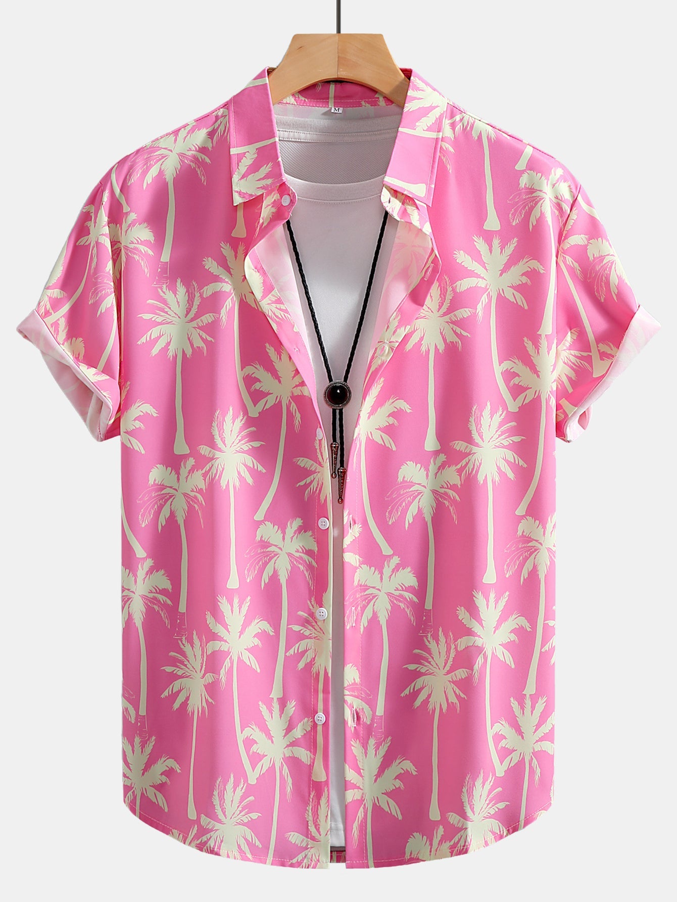 Camisa abotonada con estampado de palmeras y bañador corto