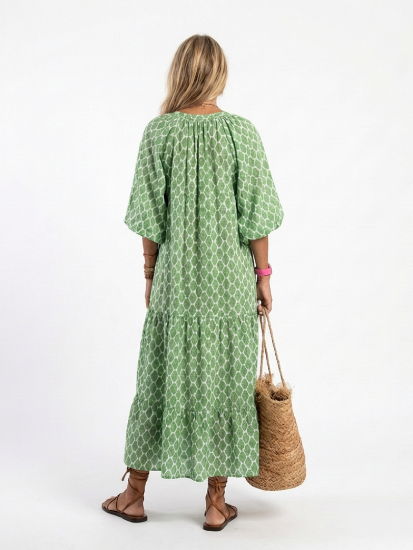 Apolline | Vestido Midi Estampado de Manga Tres Cuartos y Escote en V