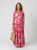Ione | Vestido Midi Floral de Manga Corta y Escote en V