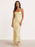 Vestido largo bordado con tirantes