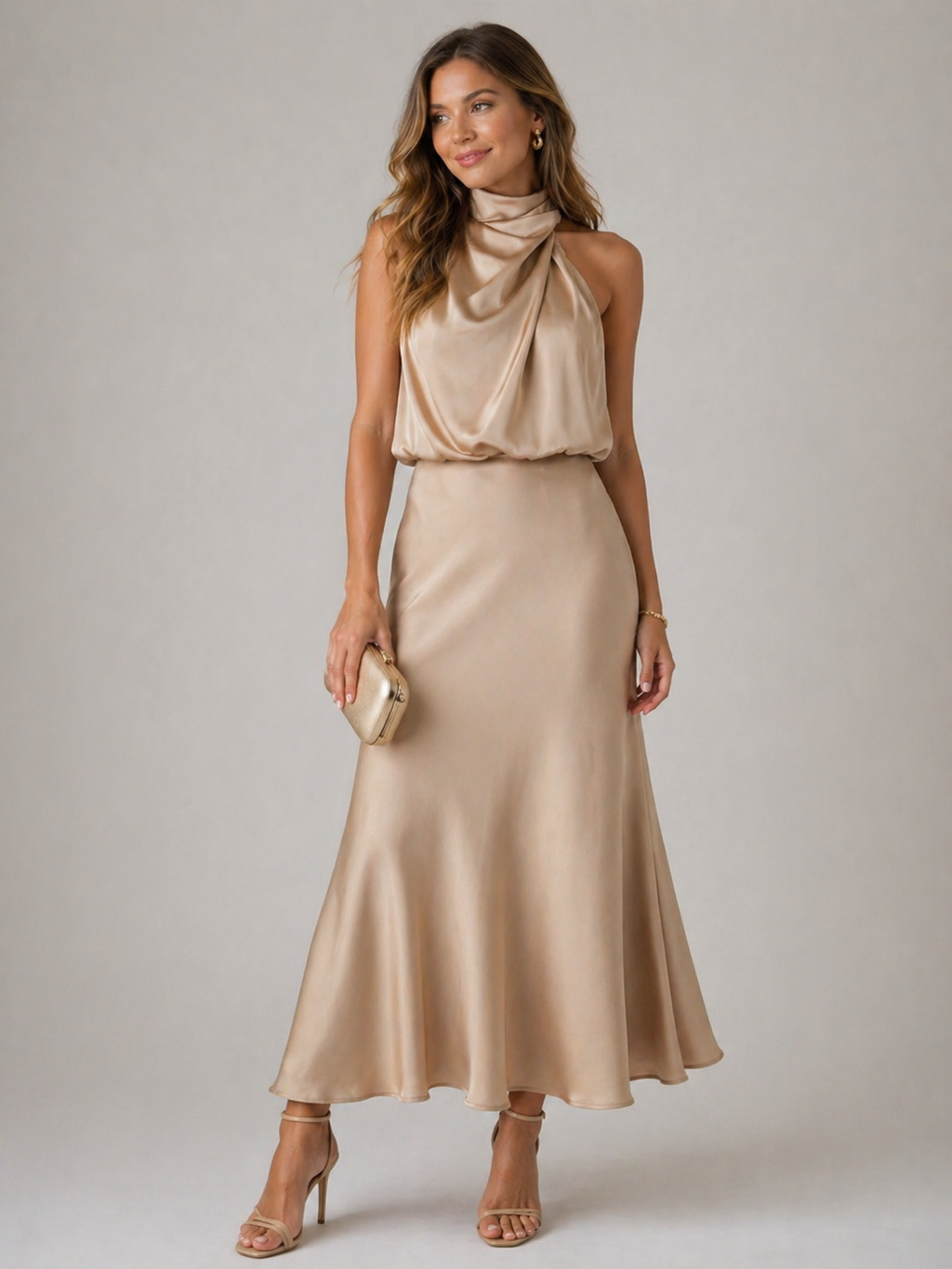 Amelia | Vestido Maxi Halter Drapeado