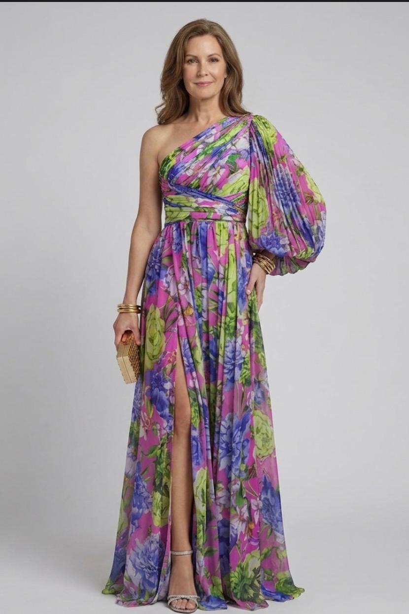 Selah | Vestido Maxi Floral de un Hombro