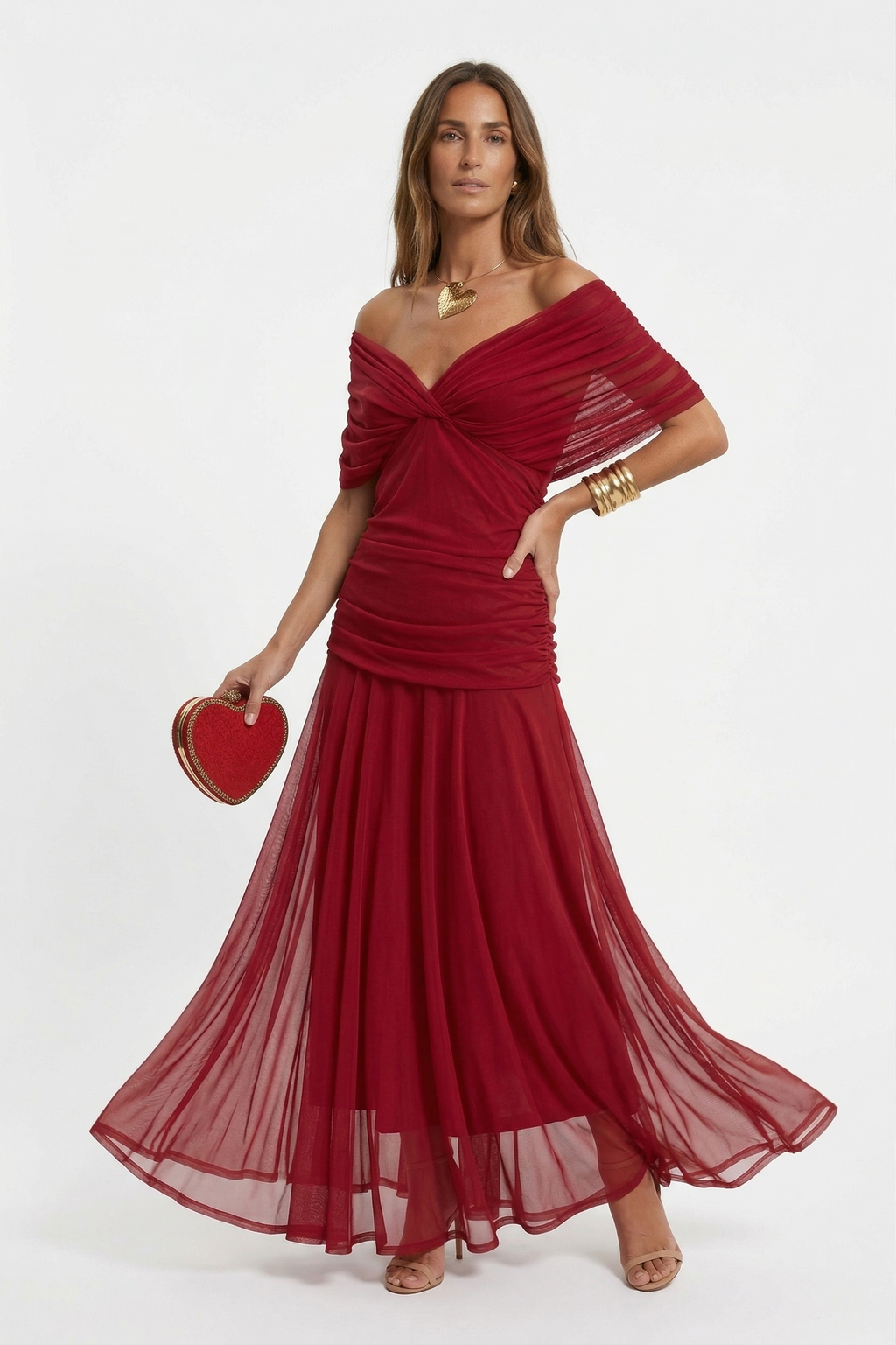 Vestido largo con escote en v