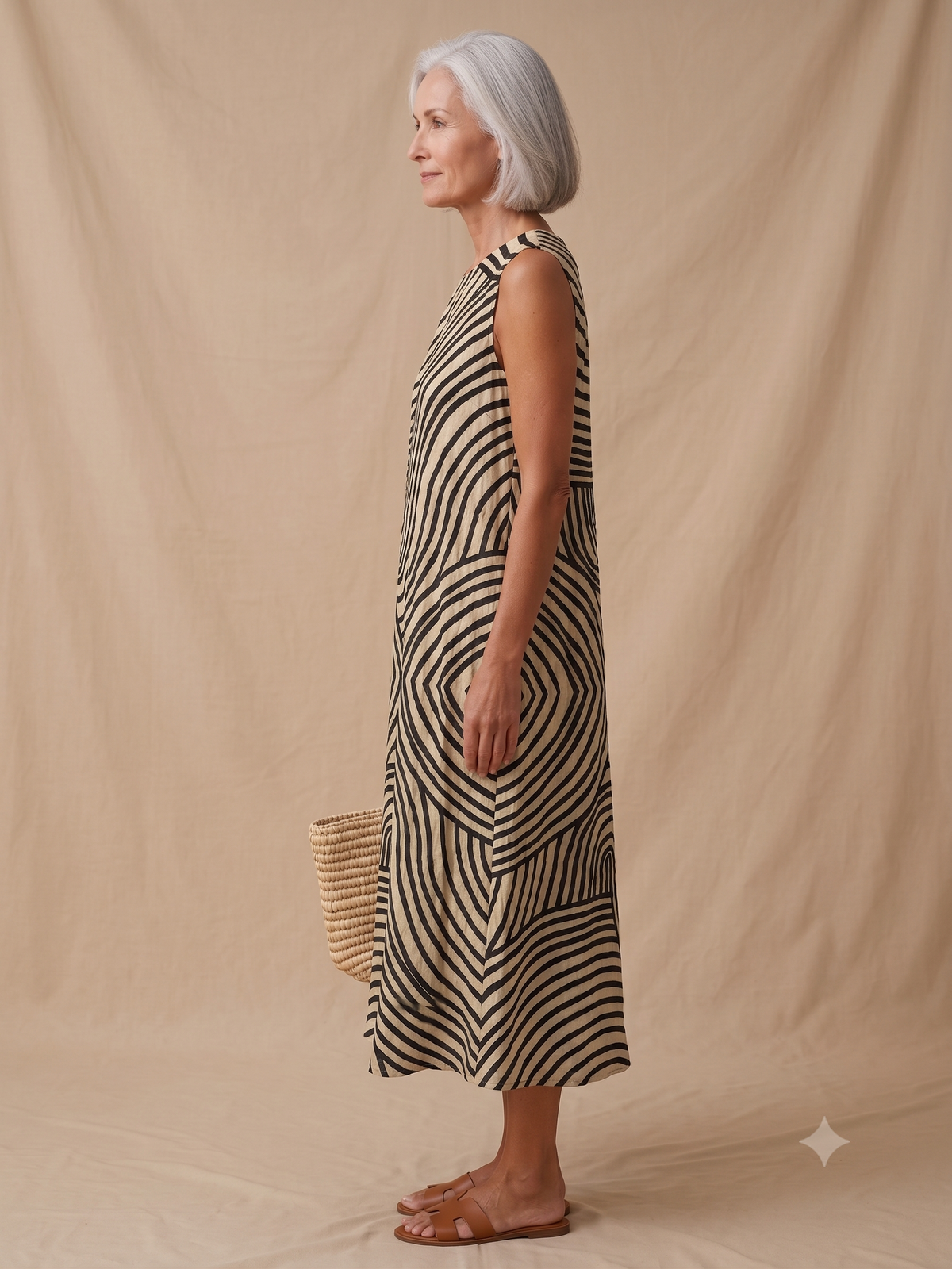 Jade - Vestido Midi de Playa Estampado sin Mangas para Mujer, Holgado