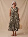 Jade - Vestido Midi de Playa Estampado sin Mangas para Mujer, Holgado