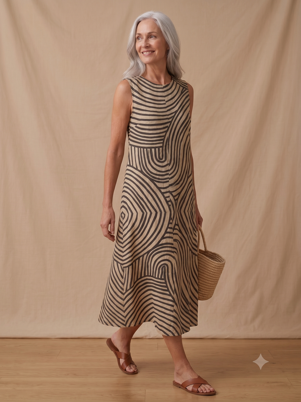 Jade - Vestido Midi de Playa Estampado sin Mangas para Mujer, Holgado