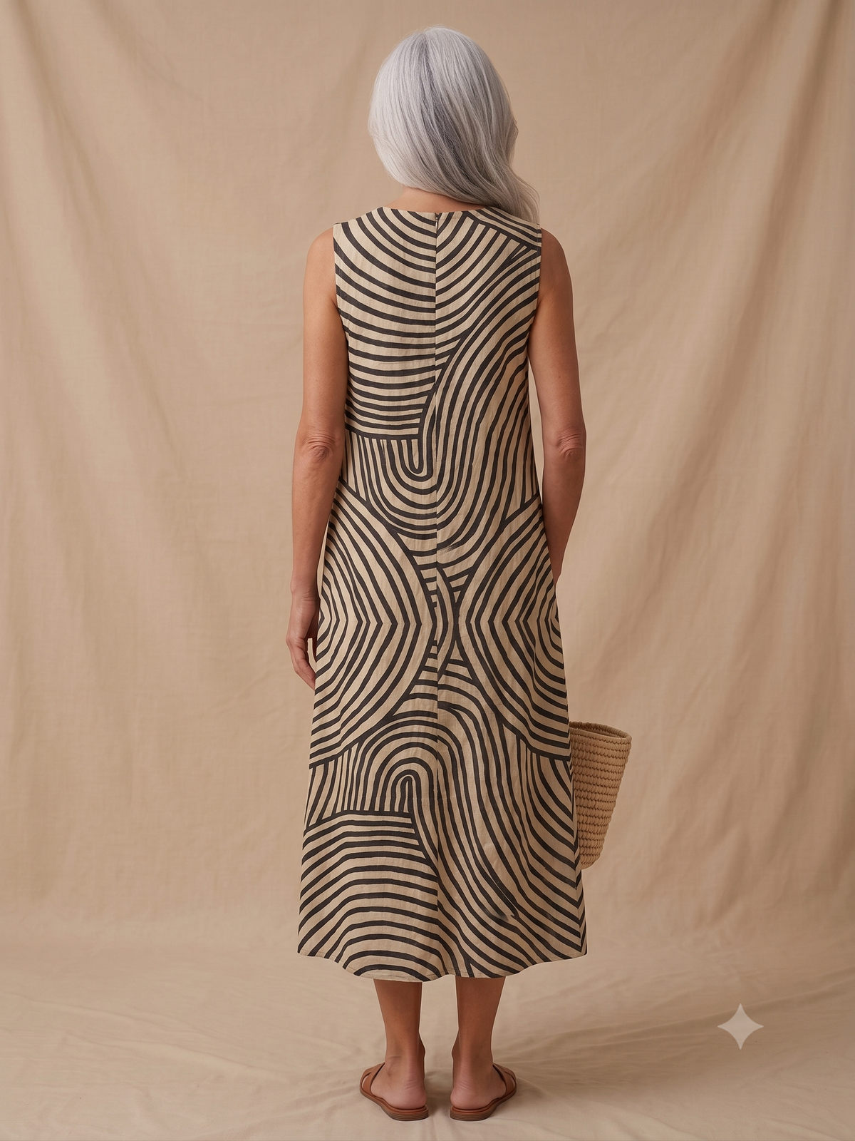 Jade - Vestido Midi de Playa Estampado sin Mangas para Mujer, Holgado