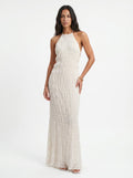 Vestido largo halter con textura plisada