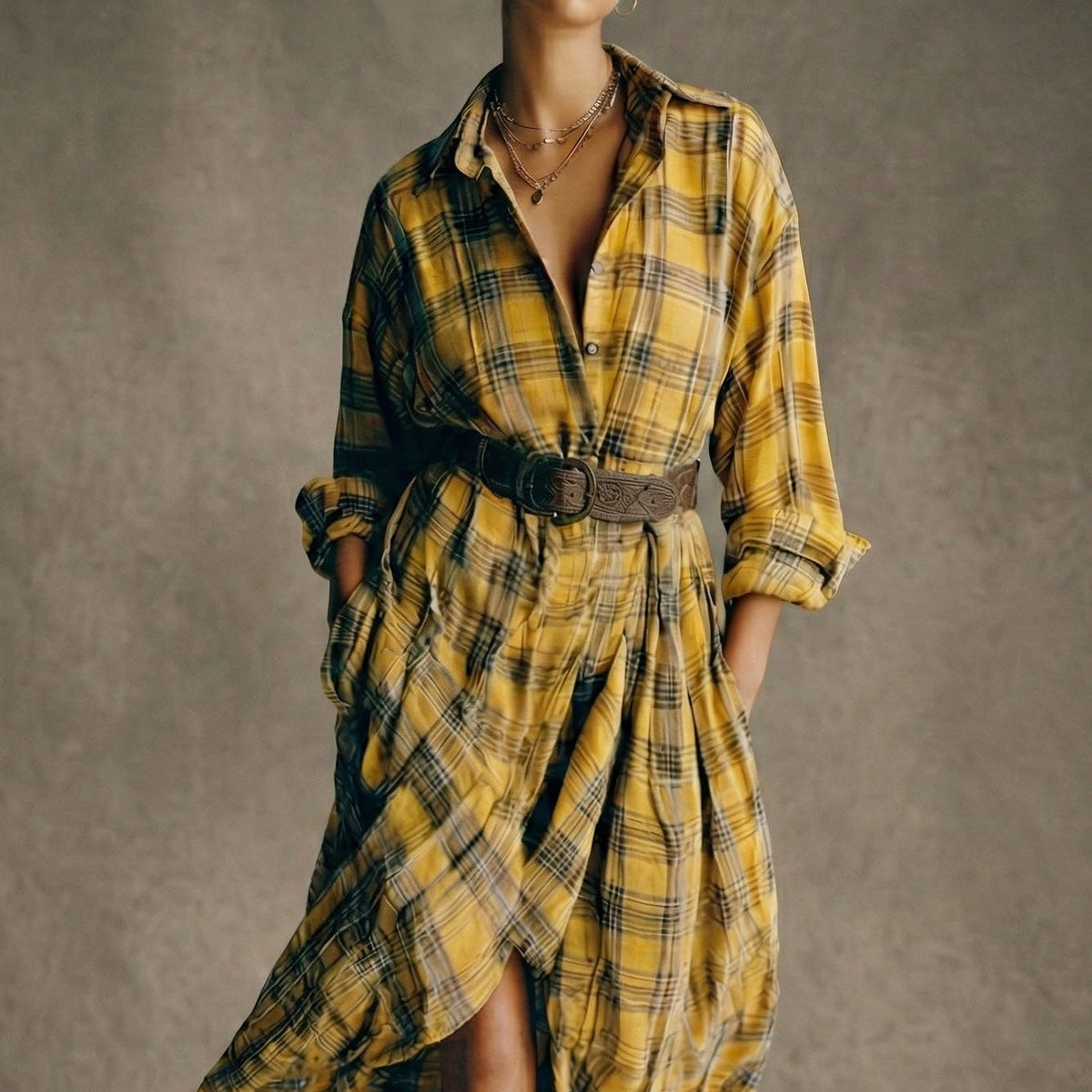 April | Vestido Camisero de Cuadros con Cinturón