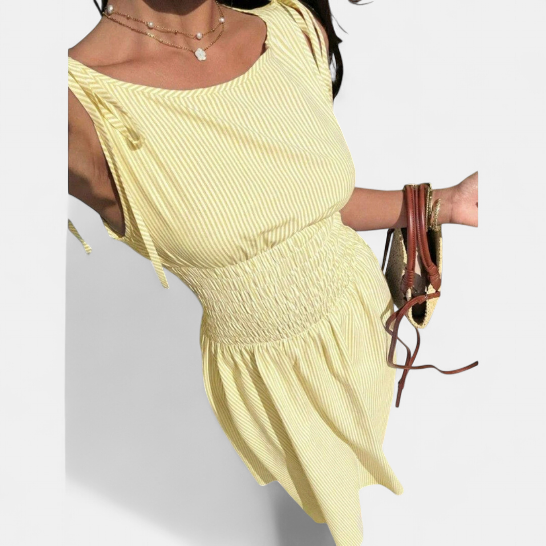 PERNETTE™ – Vestido midi de vichy con cintura fruncida