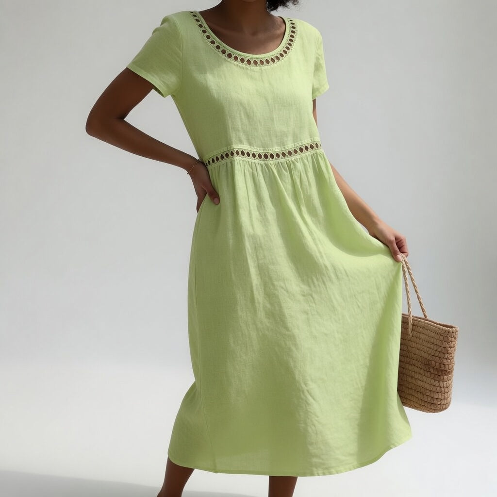 Olivia - Vestido Midi con Detalle de Bordado Calado