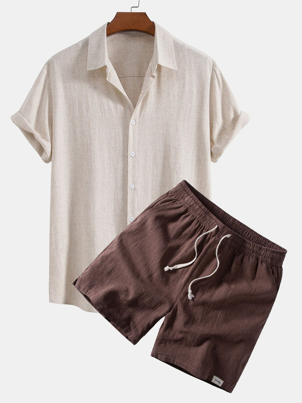 Camisa abotonada de mezcla de lino y rayón y pantalones cortos de 7" con cordón de ajuste de mezcla de lino