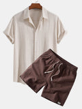 Camisa abotonada de mezcla de lino y rayón y pantalones cortos de 7" con cordón de ajuste de mezcla de lino