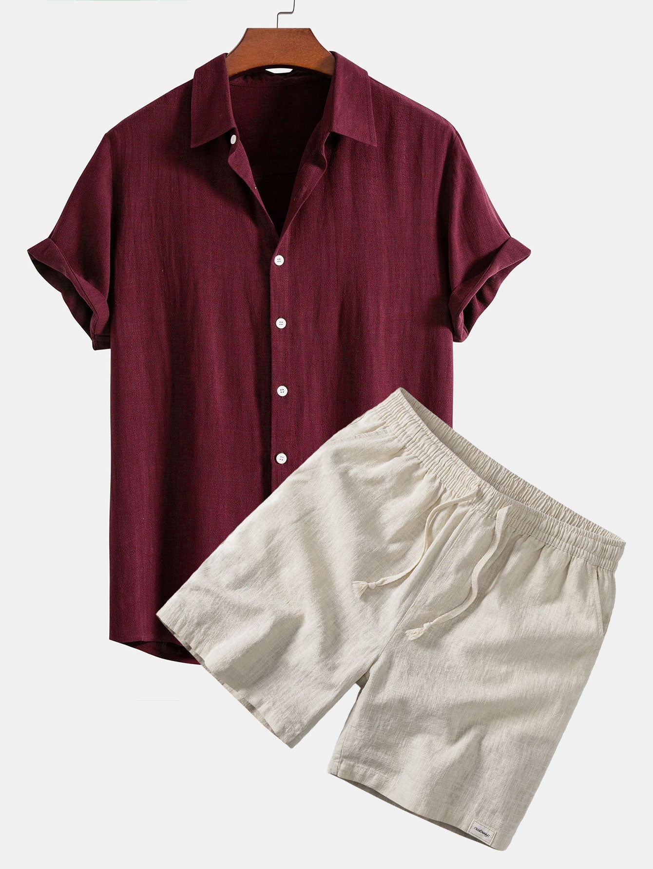 Camisa abotonada de mezcla de lino y rayón y pantalones cortos de 7" con cordón de ajuste de mezcla de lino